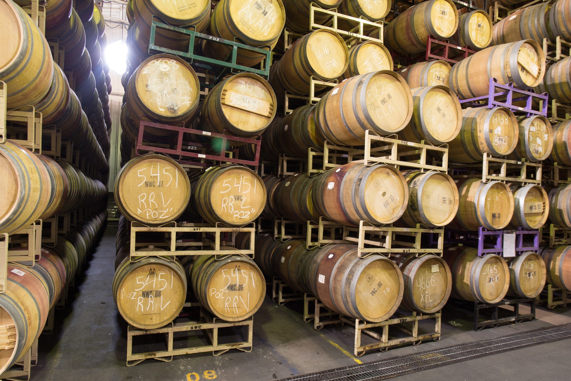 Stacks of wine barrels