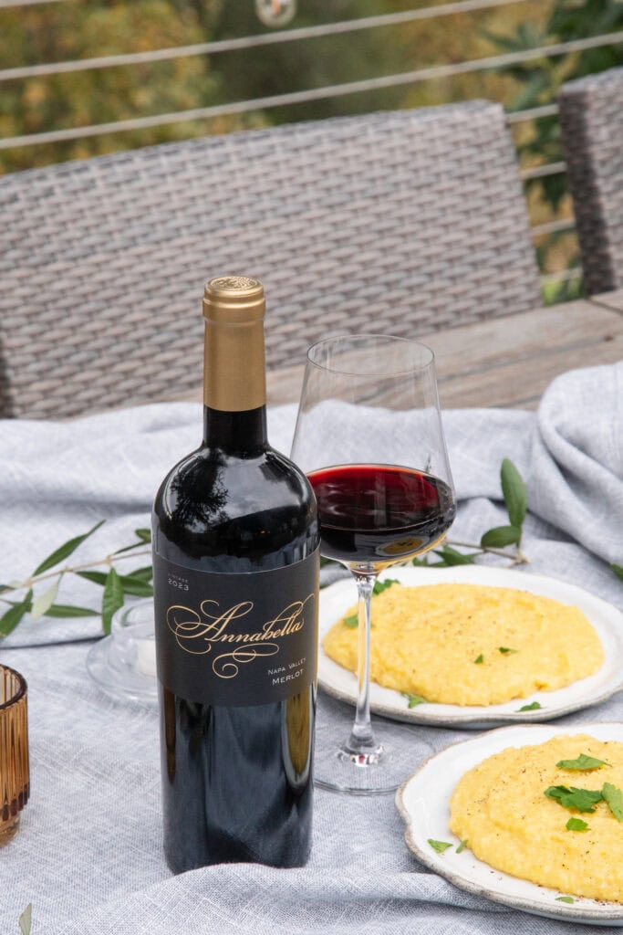 Annabella Napa Valley Merlot with in the table with Creamy Oven Polenta